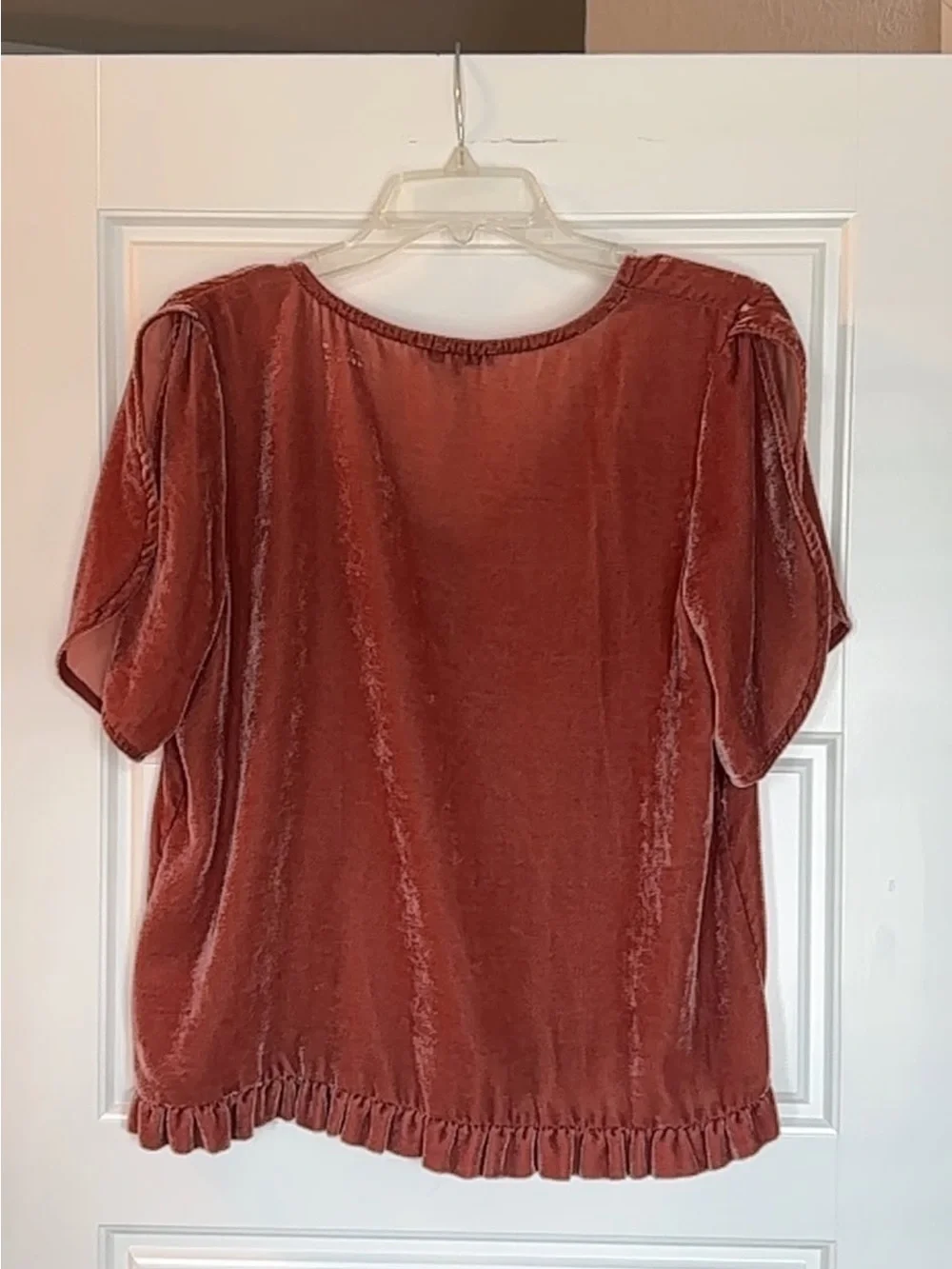 Madewell Rust Velvet V-Neck Puff Sleeve Blouse